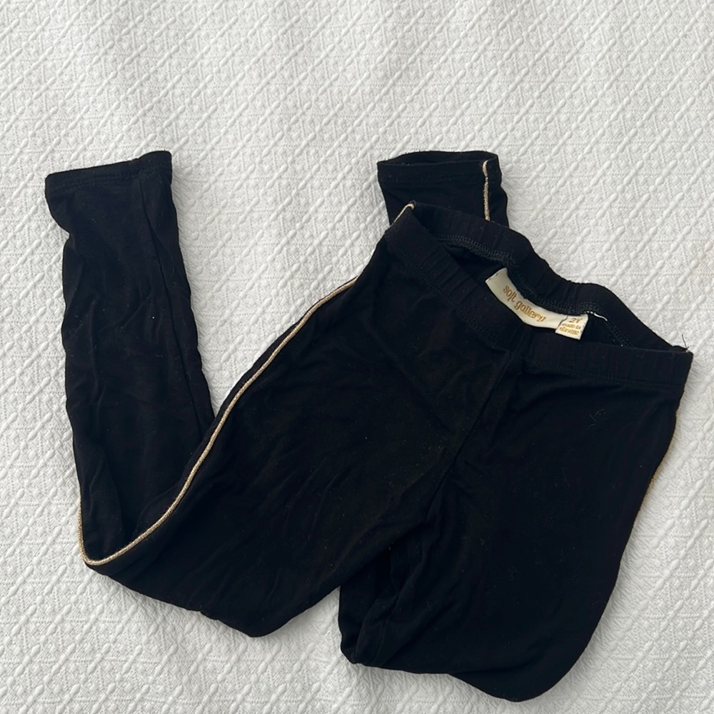 Soft Gallery Kids Black Leggings w/Gold Stripe Detail